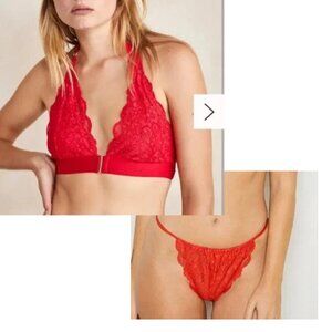 NWT$78 2-PC SET HAH Groupie Halter Bralette & Chase Me Down Panty Red Lace SMALL